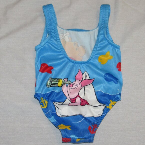 Vtg 90s Disney Winnie the Pooh SS Pooh Piglet AOP Swim Bathing Suit 12 Months - Picture 2 of 3